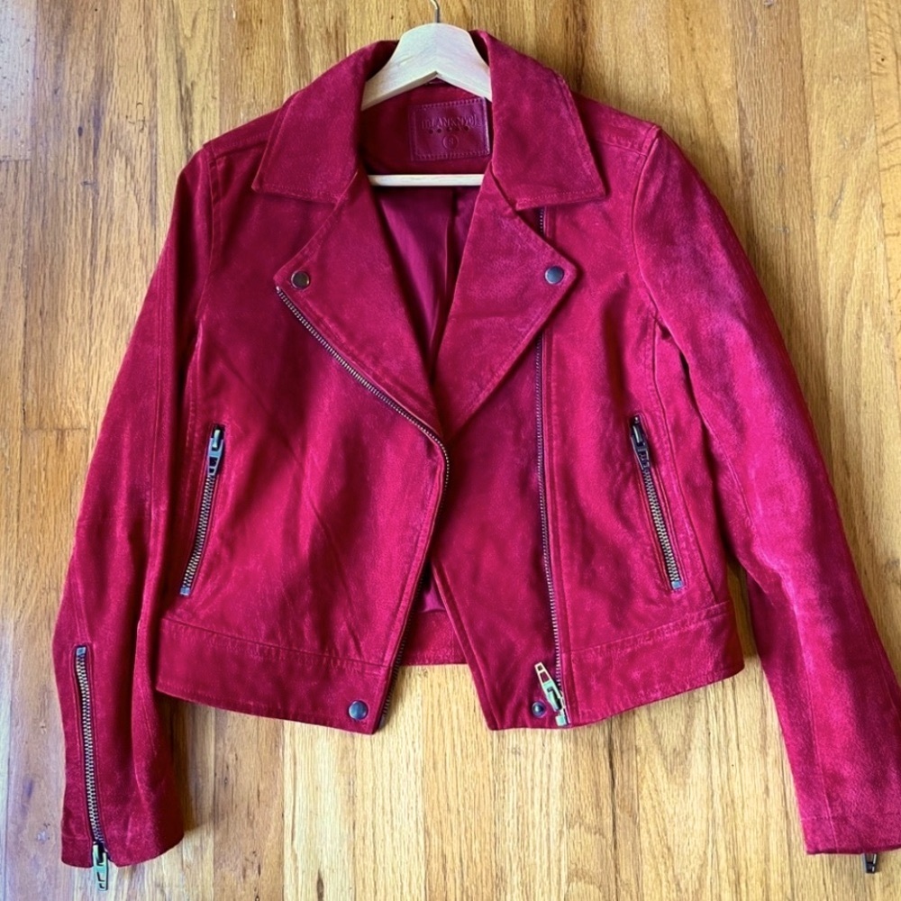 Red Suede Moto Jacket Small Blank NYC 100% Authentic Leather Biker Coat